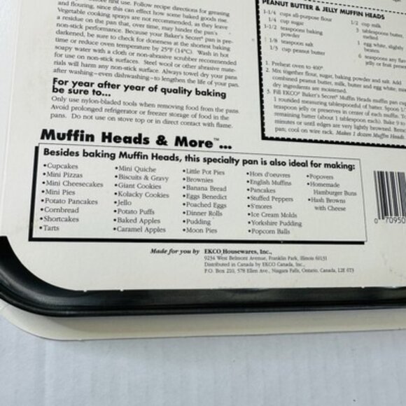 Ekco Bakers Secret Muffin Tops Bake Pan 12 Holes Tarts Mini Pizzas Tarts NEW! - Picture 9 of 9